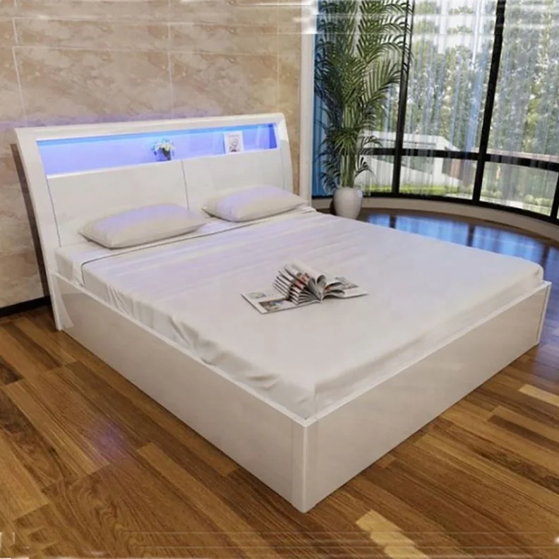 Beds Wholesale Home Bedroom Furniture TBAA001 Gas lift Storage Double Wood Bed UK Mechanism Storage Bed With LED Light