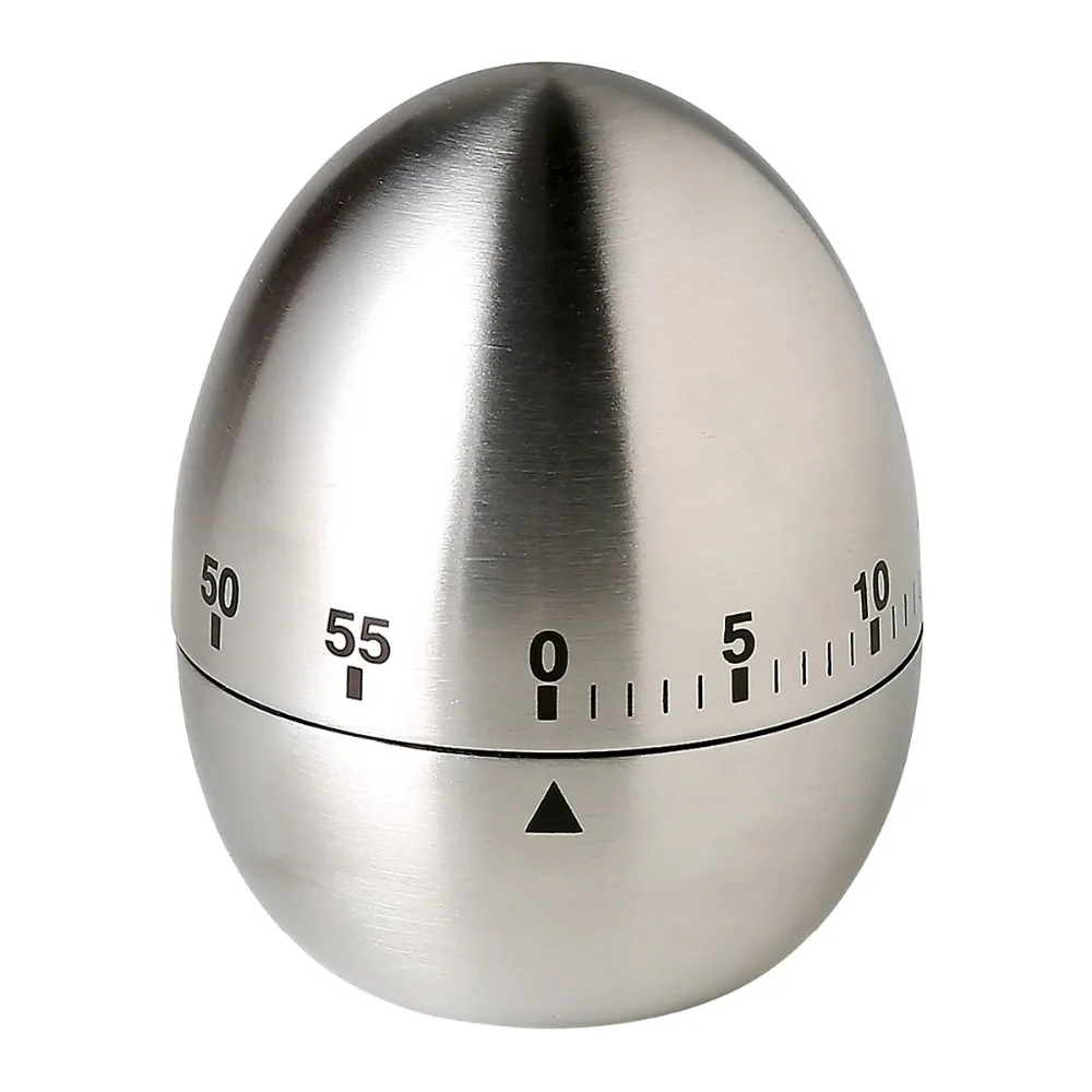 Stainless Steel Timer Kitchen Egg Shaped Mechanical 60 Minutes Rotating Alarm 