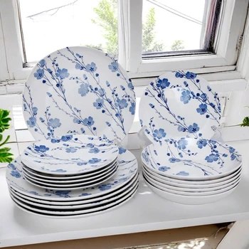 Luxury 18pcs blue flower dinnerware dinner plate set dinnerware porcelain dinnerware sets