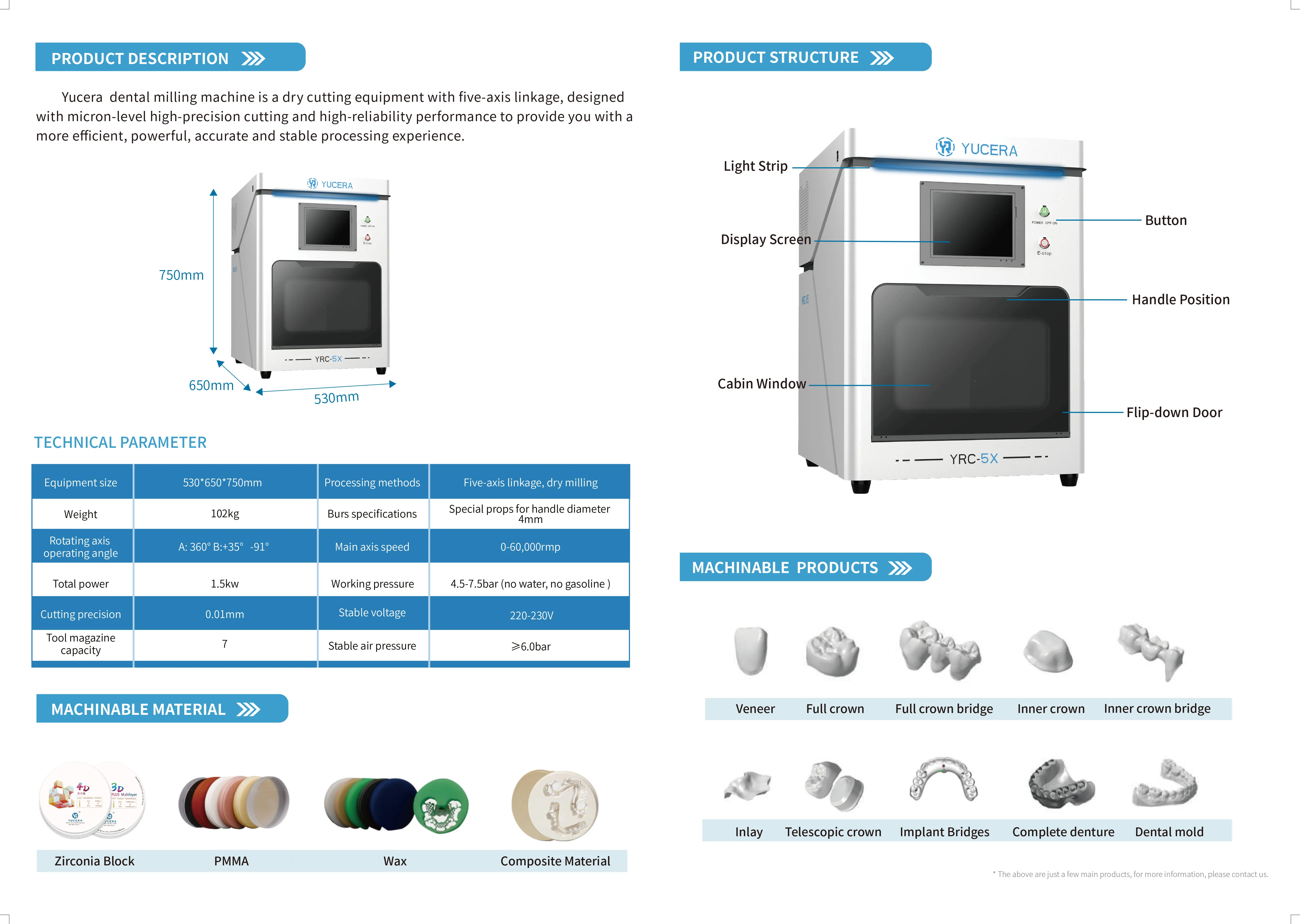 Yucera Factory Price Lab Dental Milling Machine 5 Axis Universal Cad Cam for Metal Dental Milling Machine