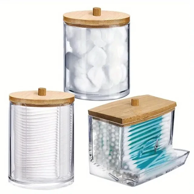 Desktop makeup organizer clear acrylic cotton swab holder cosmetic storage box for dust-proof