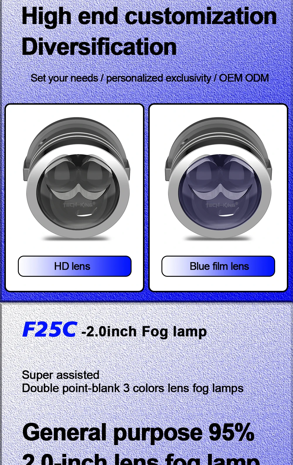 3 colors Bi Led Projector Lens High Low Beam Led Laser Fog Light Auto Accessories Customizable Logo 2 inch for Car Lens fog lamp