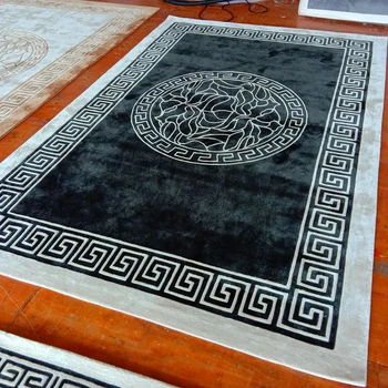 Black color popular design cotton viscose luxury area rugs and carpets