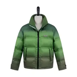 European And American Style Turn-down Collar Gradient Green Thickened Warm Windproof Zipper Men's Down Jacket For Winter