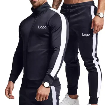 Wholesale mens suits 2 Piece Jogger Pants And Wear Set Plain Gym Track Suit 100% Cotton Custom Mens Tracksuit