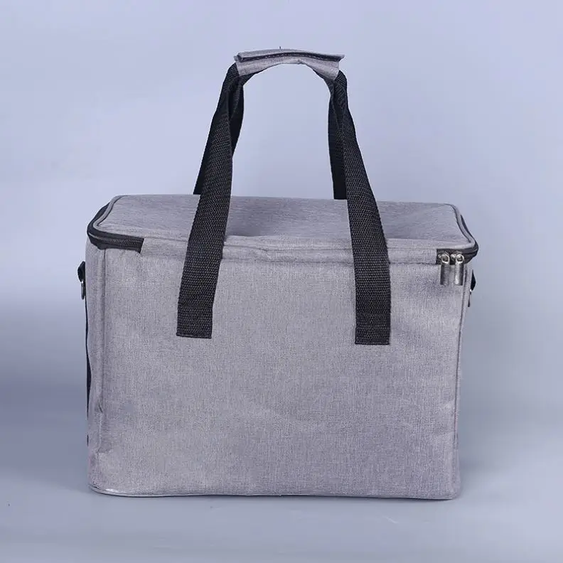 Customised Large Outdoor Picnic Lunch Tote PU Oxford Camping Cooler Bag  For Adult Men Women, Grey