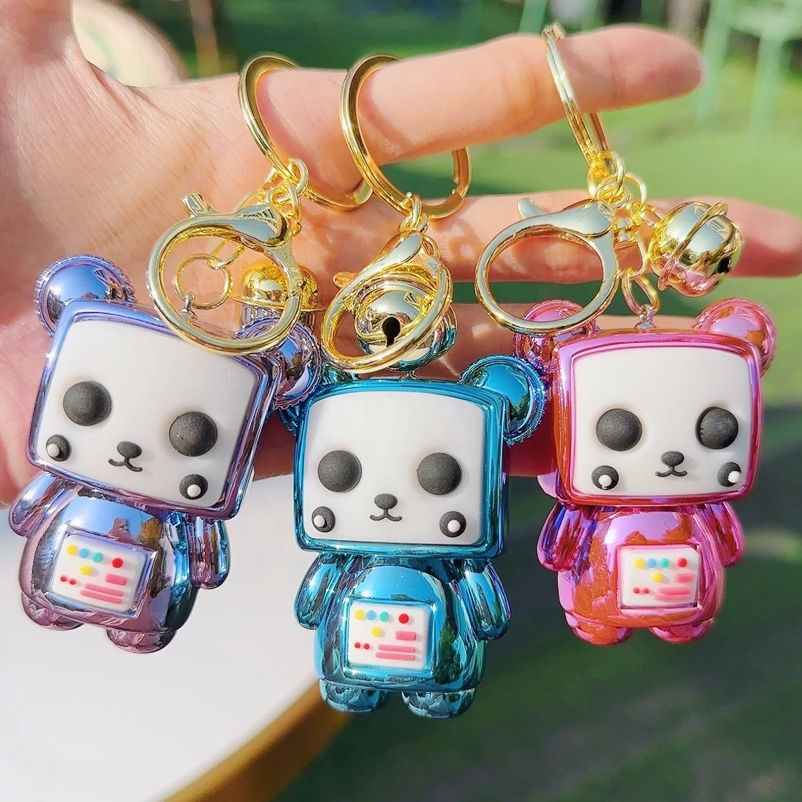 Wholesale creative Cute Kawaii Panda doll key chain delicate Car pendant Keychain accessories Small gift plastic key chains