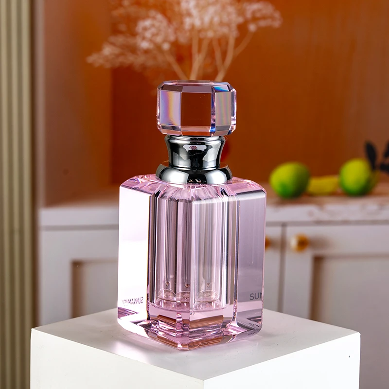 product new product pink square beautiful fashion glass empty bottle 12ml customizable sleeping perfume bottle-7