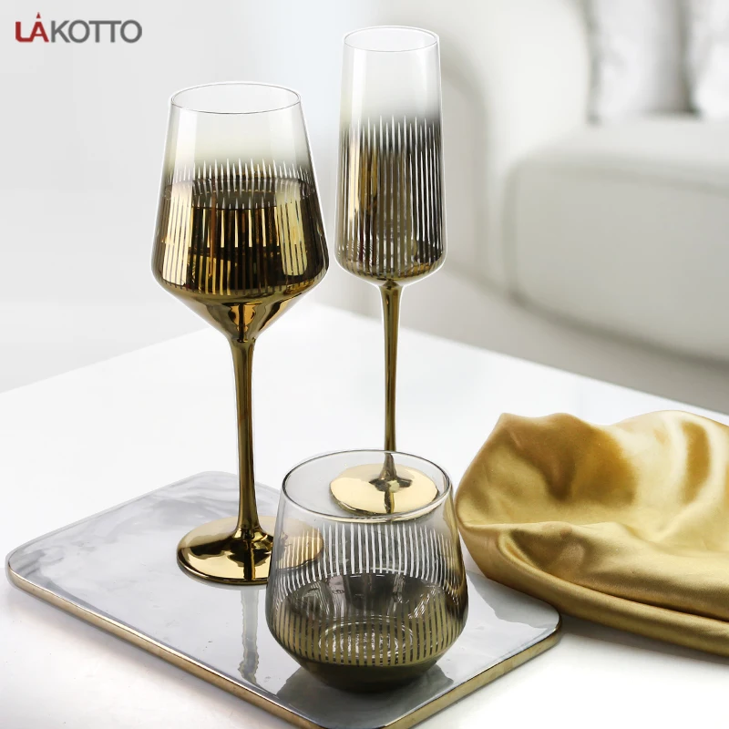 270ml with gold electroplating Customized logo Handmade Plain wine Champagne Glass
