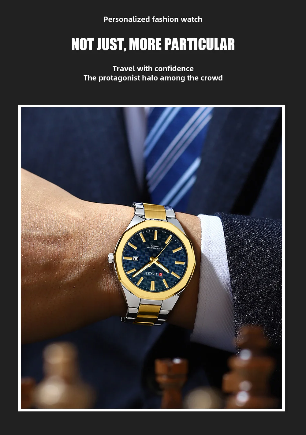 CURREN 8477 Business Luxury Men's Quartz Watch with Luminous Hands Stainless Steel Fashion Clock with Date Waterproof Wristwatch