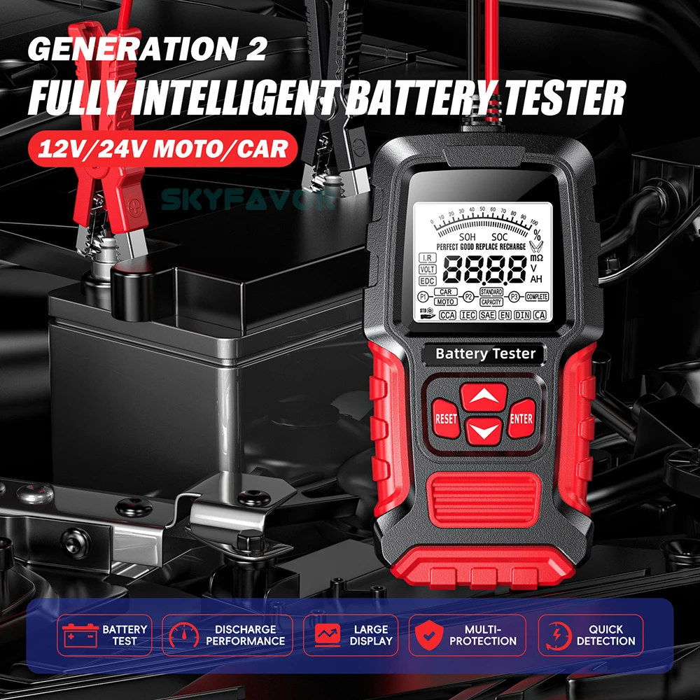 Automatic Maintenance-free deepcycle battery tester Universal 12V 24V lead acid battery CCA internal resistance tester analyzer