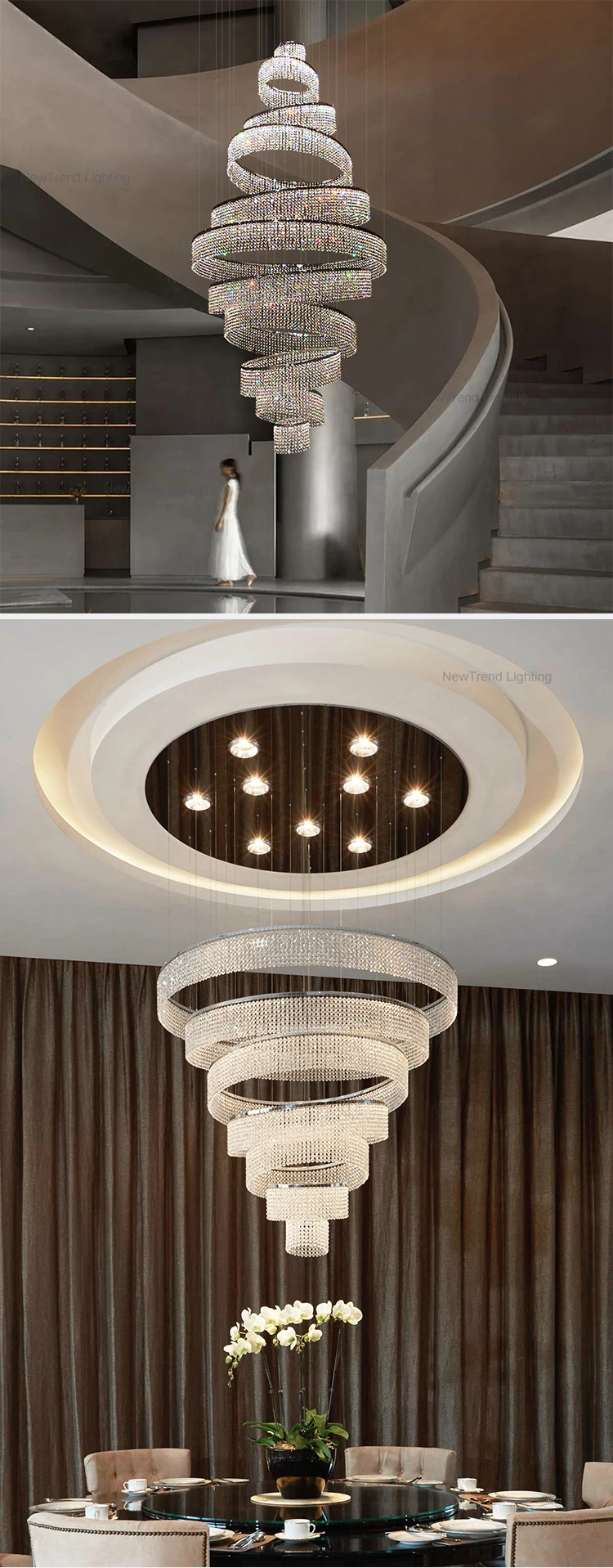 DZ-020 Contemporary Style Indoor Decoration Ballroom Staircase Villa Stainless Steel Crystal Led Chandelier manufacture