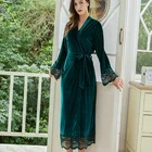 For Party Lace Robe Yellow Velvet Robe With Lace For Women Party Wedding Home Wear Long Robes 6041