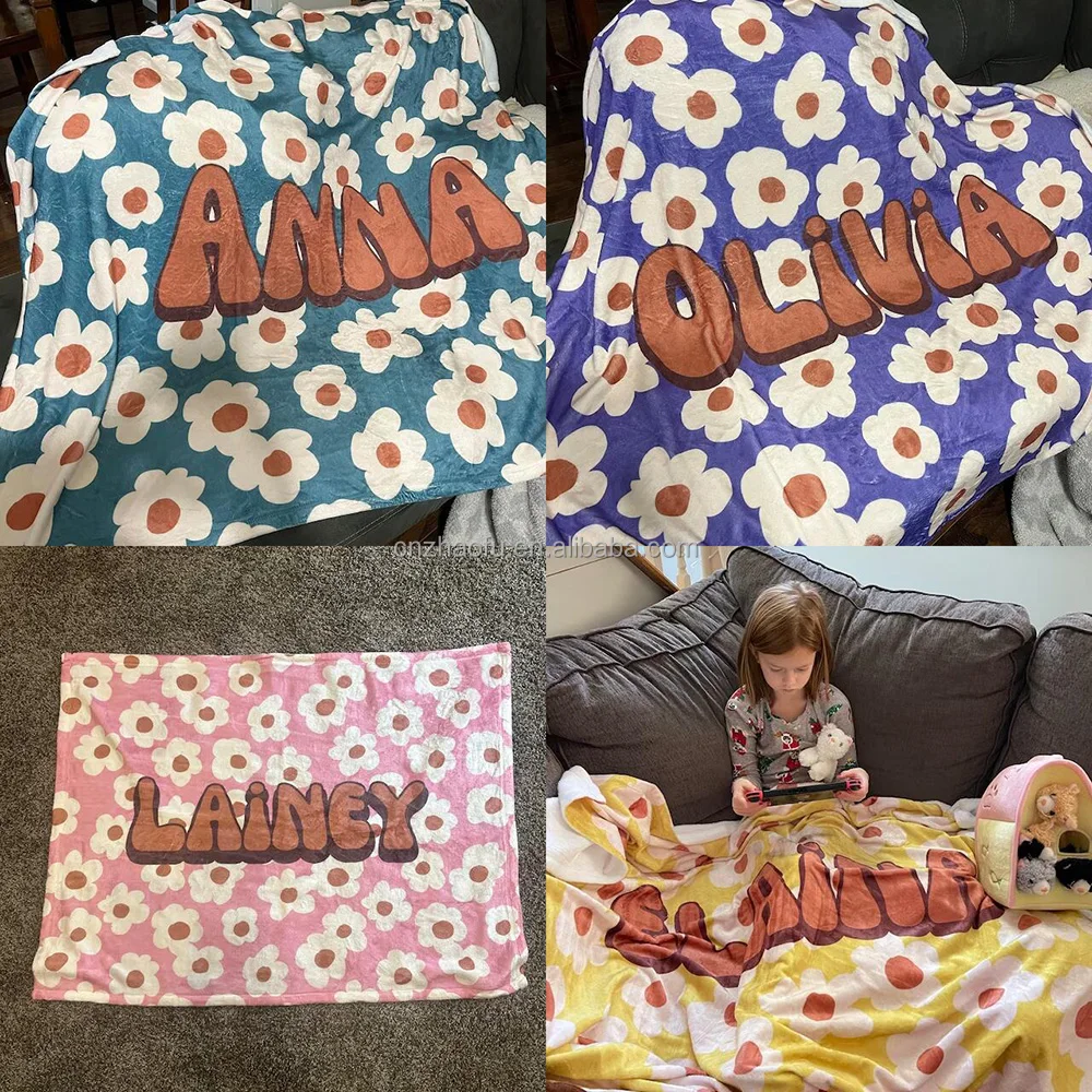 Retro Flower personalize blanket Seamless Pattern Minky or Sherpa custom Baby blanket