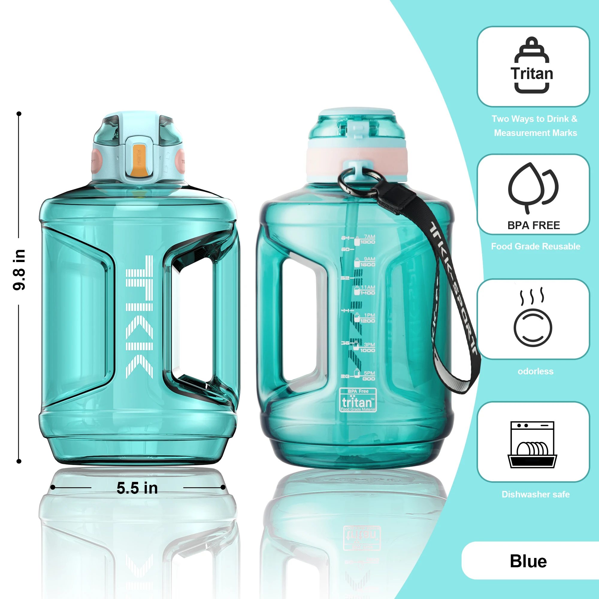 Big custom logo bpa free leak proof 2l reusable tritan gallon with straw gym eco-friendly sports custom plastic water bottle