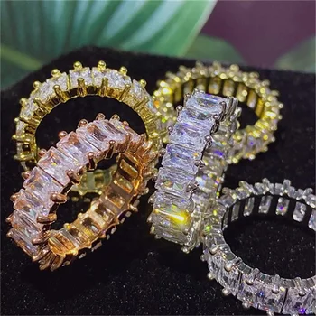 Luxury 18k Gold Plated Wedding Crystal Finger Ring Women Jewelry Iced Out Silver White Gold Plated Cubic Zirconia Tennis Ring