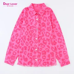 Dear-Lover 2023 Wholesale Custom Leopard Western Clothing Cotton Cuffs Raw Jean Denim Jacket For Women