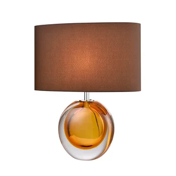 Clear & Amber Solid hand blown glazed Oval shape glass Table lamp for Apartment Bedroom with coffee fabric oval shadeshade