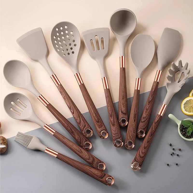 Khaki Utensils Sets Kitchen Accessories Cooking Tools Kitchenware Kitchen Gadgets BPA Free Silicone Utensil Set