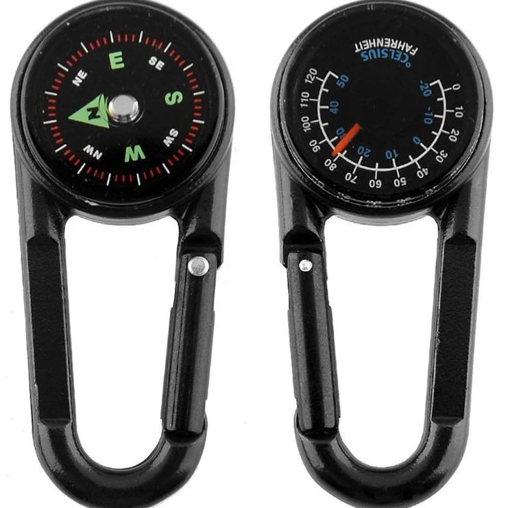 3 in 1 Multifunction Camping Hiking Carabiners w/ Keychains Compass Thermometer~ 