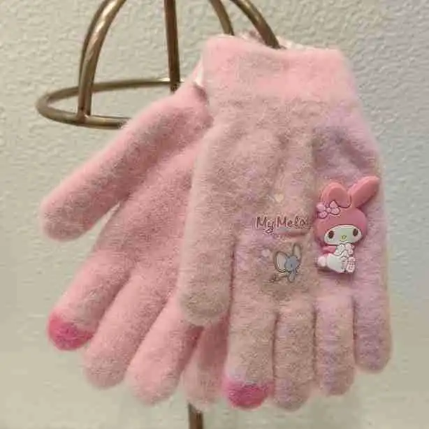 MB4 Sanrios Kuromi Cinnamoroll My Melody Pochacco Cartoon Cute Granular Pile Glove Kawaii Winter Thermal Gloves