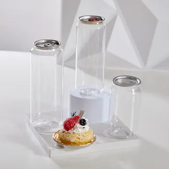 Plastic Food Jar Bottle Transparent Clear Plastic Coffee Cola Tea Cans With Aluminium Lid