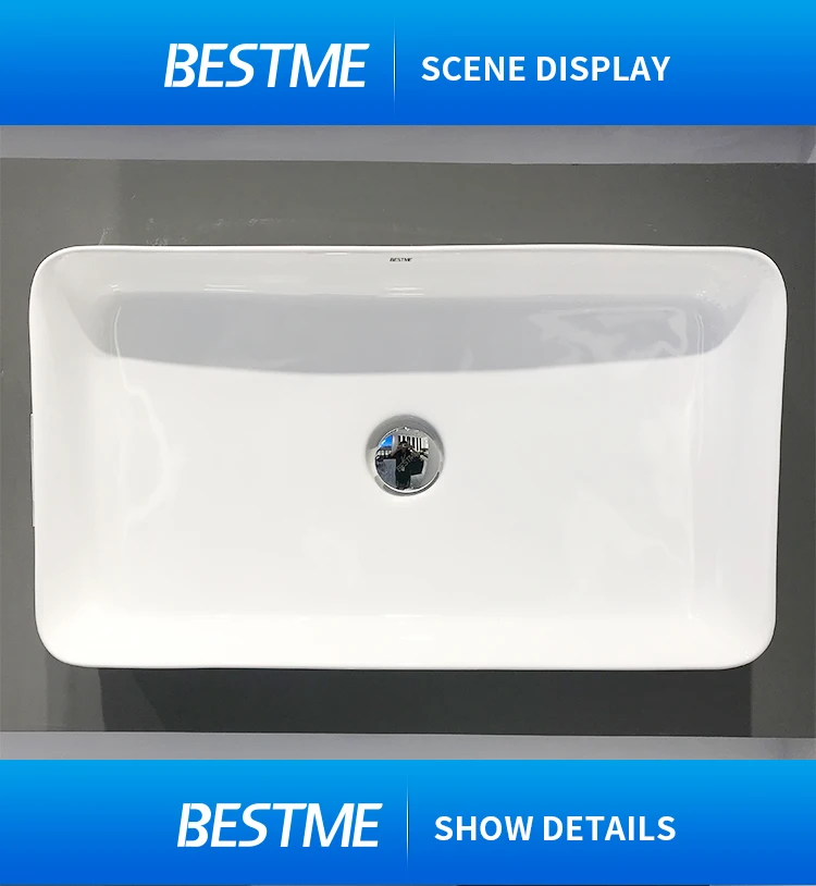 White color and rectangle pattern design art wash basin sink bathroom High-temperature 1280 firing ceramics Above counter basin