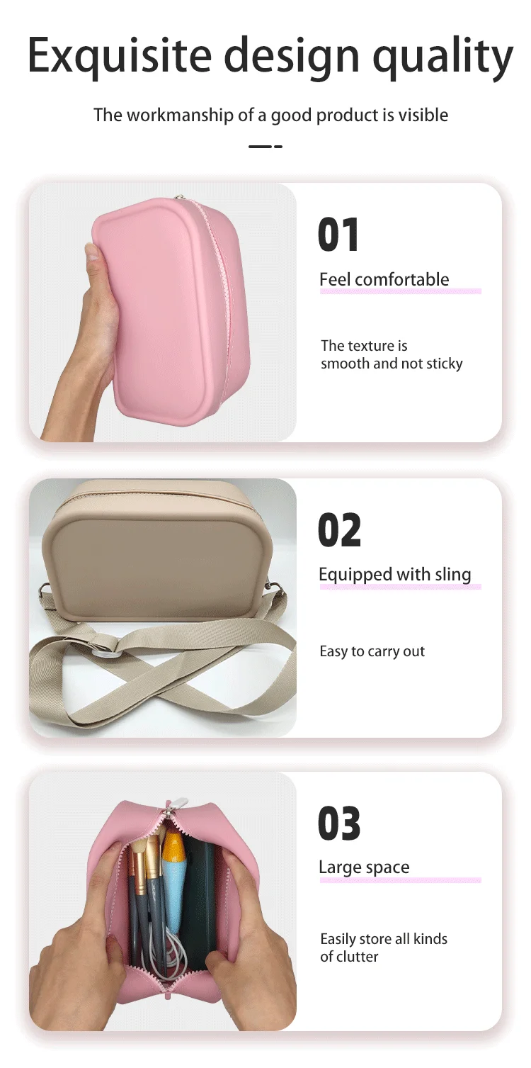 Latest Custom-Made Logo Washable Silicone Cosmetic Toiletry Brush Pouch Storage Zipper Toiletry Coin Purse Bag details