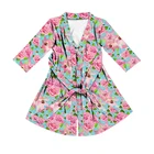 Sleepwear Women Cotton Loungewear Sleepwear Robes Floral Print Long Sleeve Loose Belt Causal Homewear