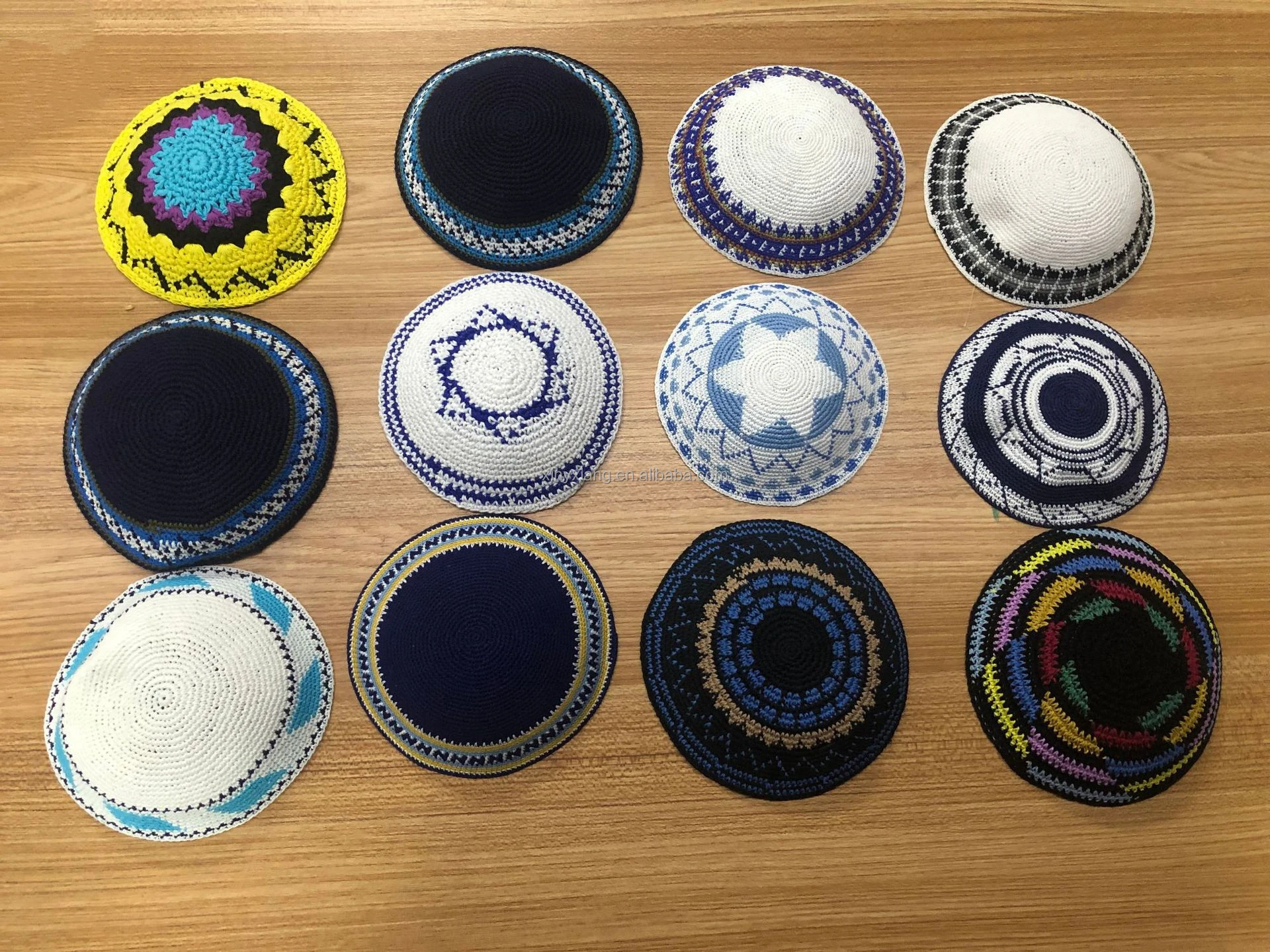 Factory Custom Dark Blue Kippah. Handmade Crochet Kippah, 100% Cotton Knitted Crochet Black Frik Kippah Yarmulke Yamaka_1