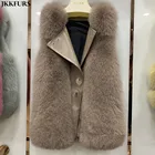 Vest Women 2021 High Quality Real Fox Fur Vest Women Waistcoat Leather Fashion Jacket Gilet S7881