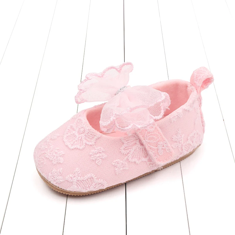 Spring and Autumn Solid Color Mesh Bow Soft Soled Non-slip Baby Toddler Shoes for Girls factory