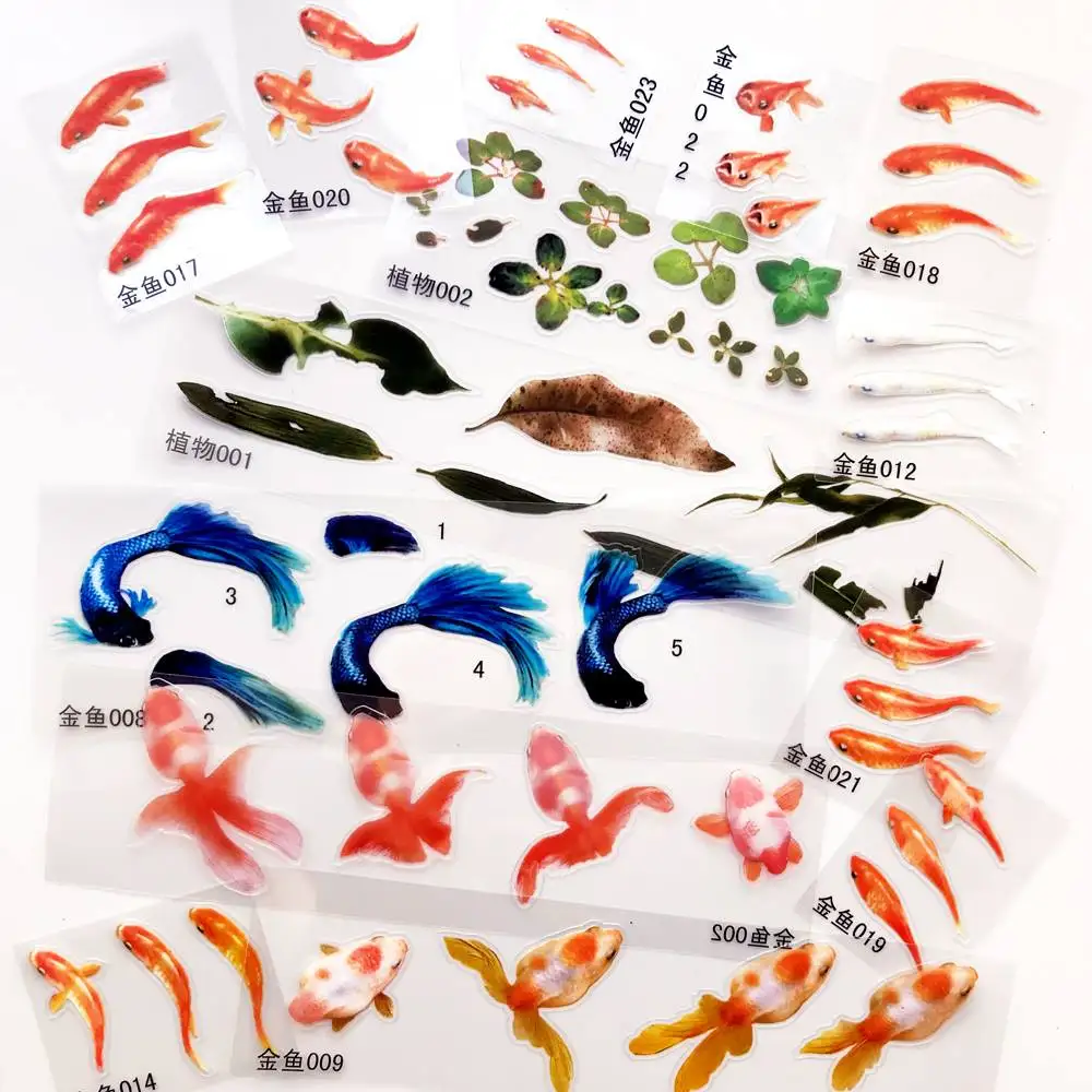 Daimay 13 hojas Estanque de peces 3D Koi Clear Film Sticker Pegatina decorativa de resina de simulación Molde de pescado de bricolaje para Pintura Fabricación de joyas
