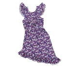 Dress Vintage Formal O-Neck Asymmetrical Ruched Ruffle Sleeveless Purple Milk Silk Long Party Dress For Kids