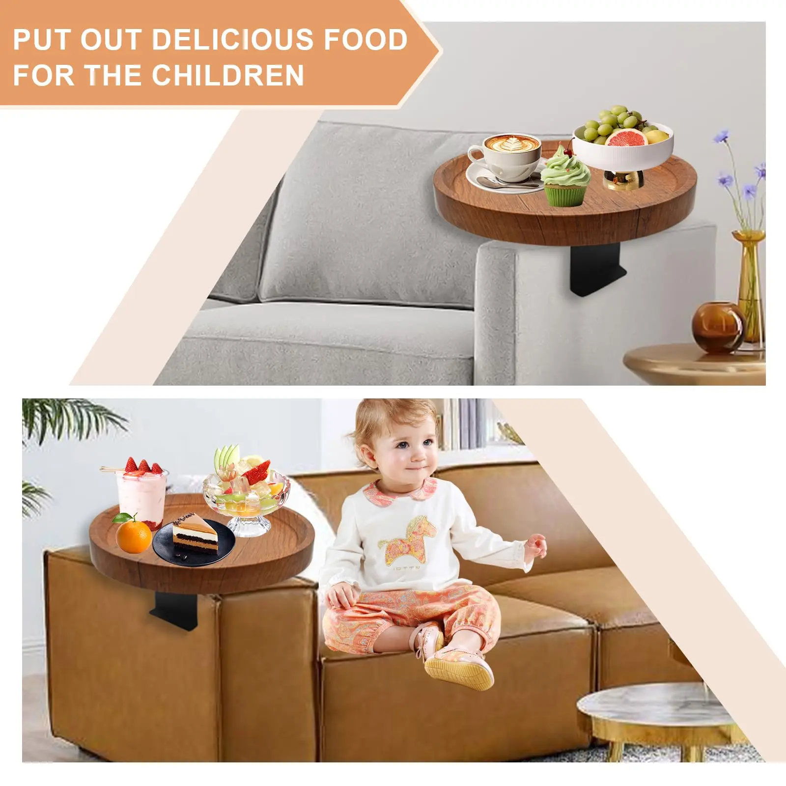 product custom foldable bamboo sofa armrest tray anti slip serving tray for food storage and table use-8