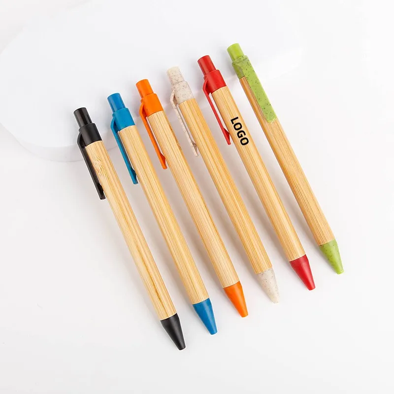 Customized Logo Advertising Bamboo Wood With Wheat Straw Pen Promotion