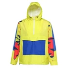 Huiquan Bungee Drawstring Hood Loose Fit Man Top Zip Closure Bright Color Pullover Hoodie With Adjustable Cuffs