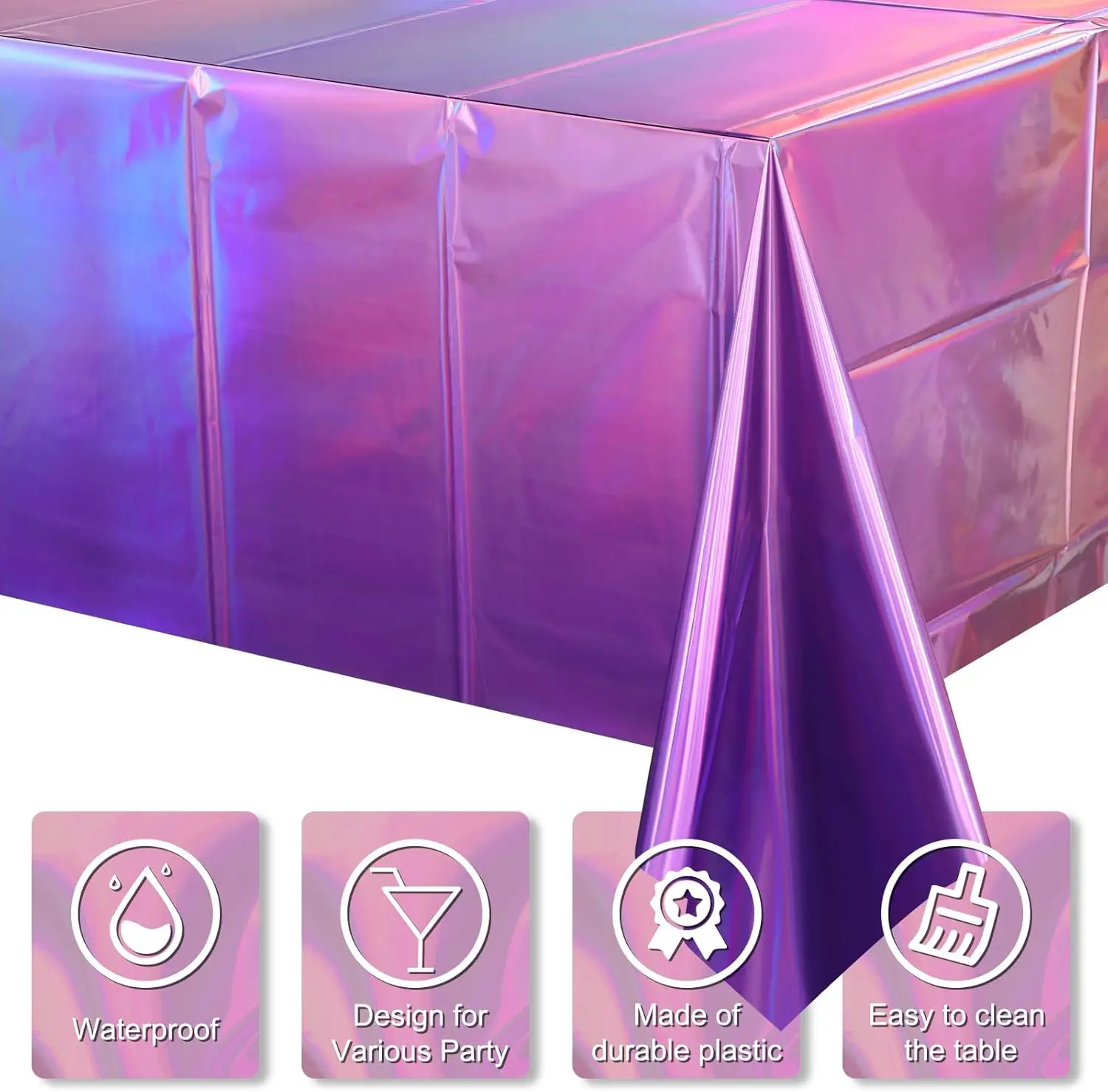 Waterproof Dinner Custom Rectangular Pvc Plastic Print Lridescent Laser Colorful Purple Disposable Table Tablecloth For Party