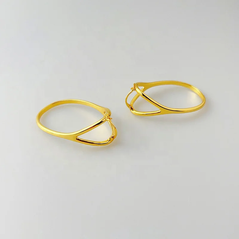 Original Design 18K Gold Plated Brass Jewelry Big Hoop Earrings Line Oval For Women Party Punk Earrings E221442