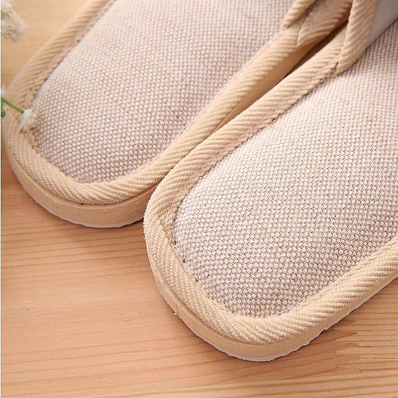 Cheap Wholesale Women Linen Slides Autumn Home Slippers Casual Floral Indoor Soft Shoes