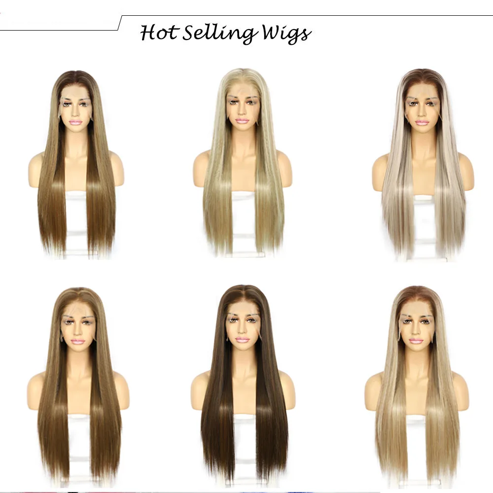 Long Yaki Straight Wig Honey Blonde Synthetic Lace Front Wigs