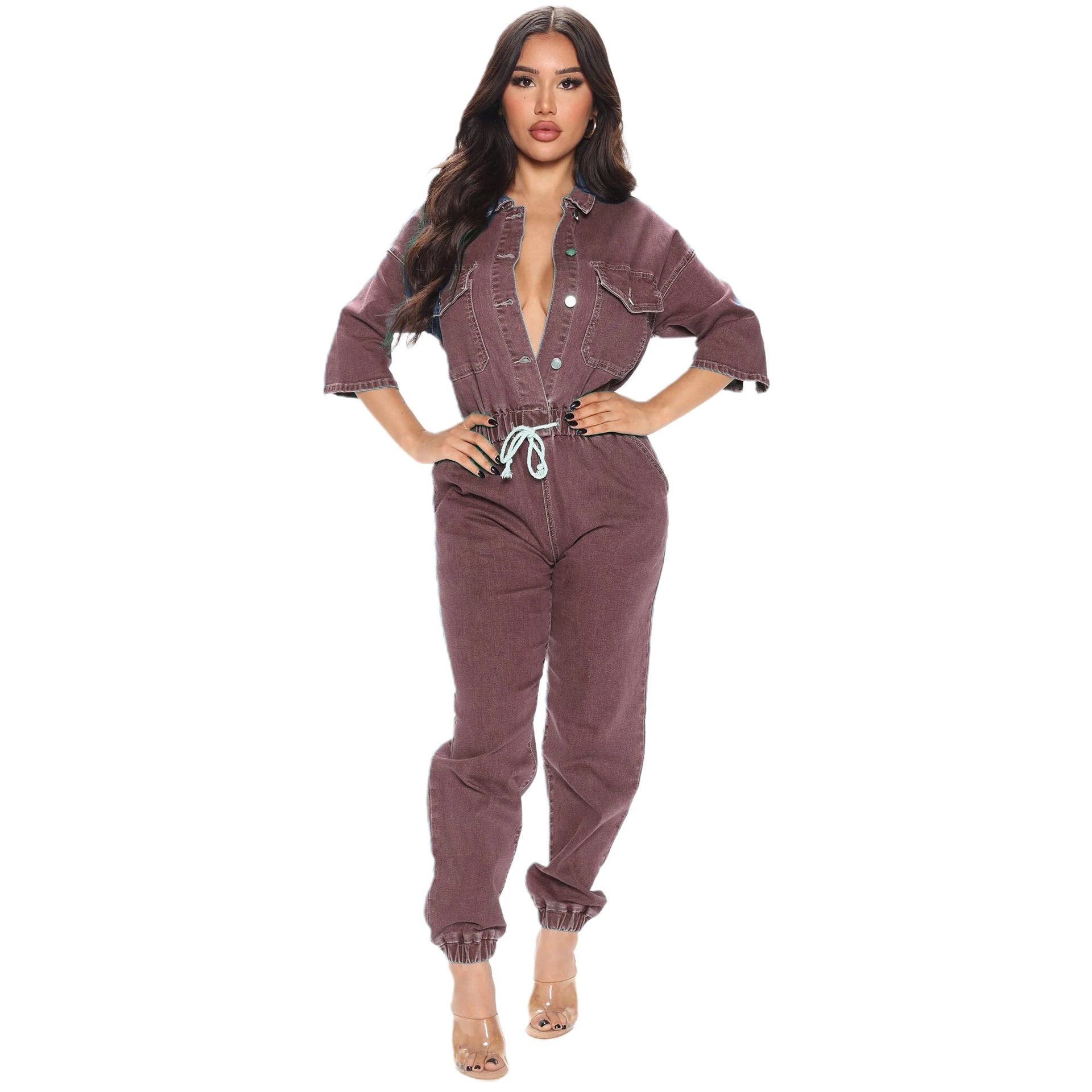 Hot Sale Plus Size Loose Jeans Rompers Casual Style One Piece Jumpsuit for Women Autumn Denim Outfits Wholesale Clothing manufacture