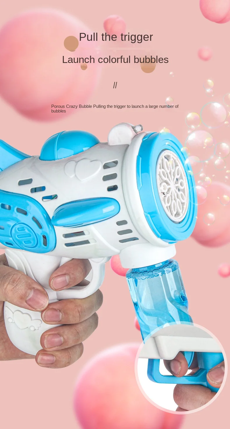 Professional Manufacturer's Angel Light Bubble Gun 30-Hole Rocket Bubble Blowing Machine Outdoor Toys Game Fun Plastic Wholesale