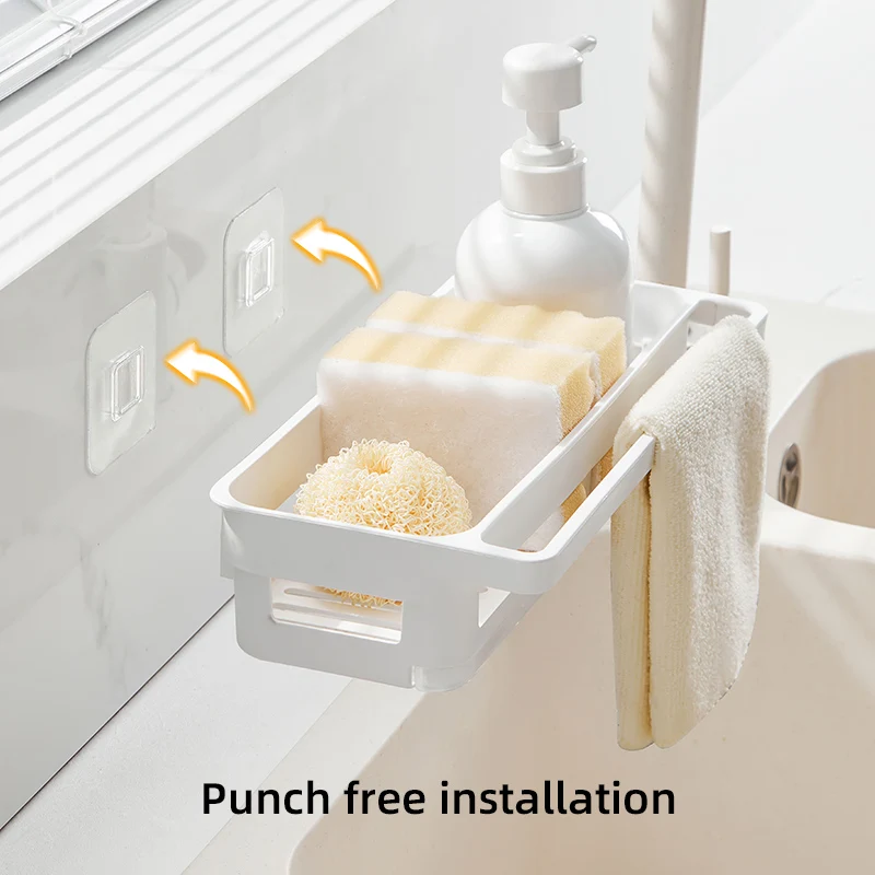 Wall mounted kitchen storage rack wall shelf no drill small size plastic spice condiments organizer with towel rack
