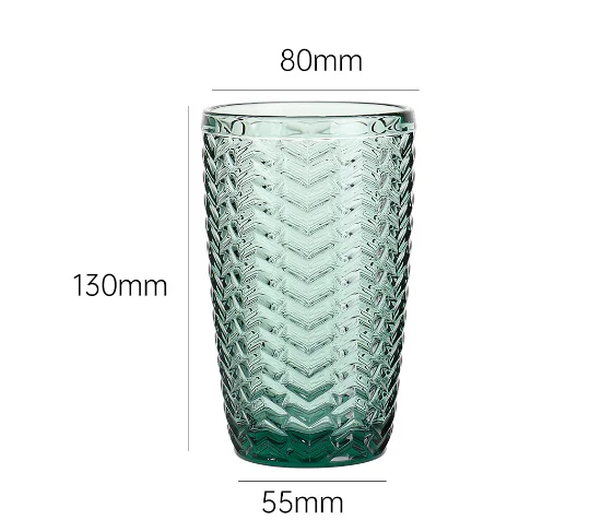 Fashion design hot selling wine juice beer glass cups embossed pattern wholesales drinking glass cups