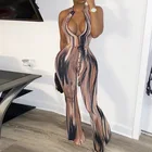 Pants Tie Dye Custom Printed Sexy Zipper Flare Pants Slim Jumpsuits Women Sleeveless Skinny Bodycon Rompers