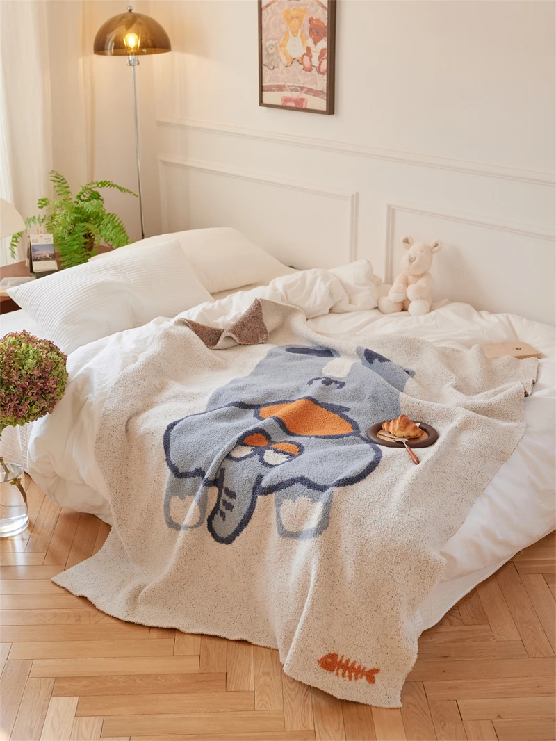 product ayd oeko tex high quality cute elephant soft and warm jacquard knitted blanket that children love-62