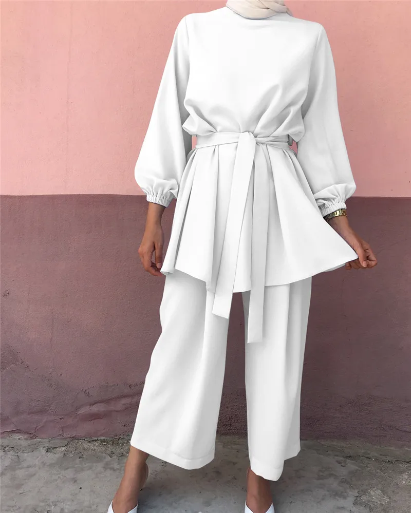 Abaya Muslim Women Two Piece Set Blouse 