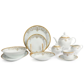 Hot Selling Porcelain Dinner Set Decal Wedding Plate Bowl Gold Pattern Luxury Ceramic Dinnerware Set