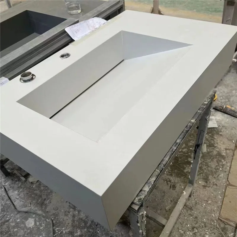 Tarpul Modern Rectangular Artificial Stone Basin Vanity Top Solid Surface Washbasin Wall-hung Ceramic Marble Cabinet Sink supplier